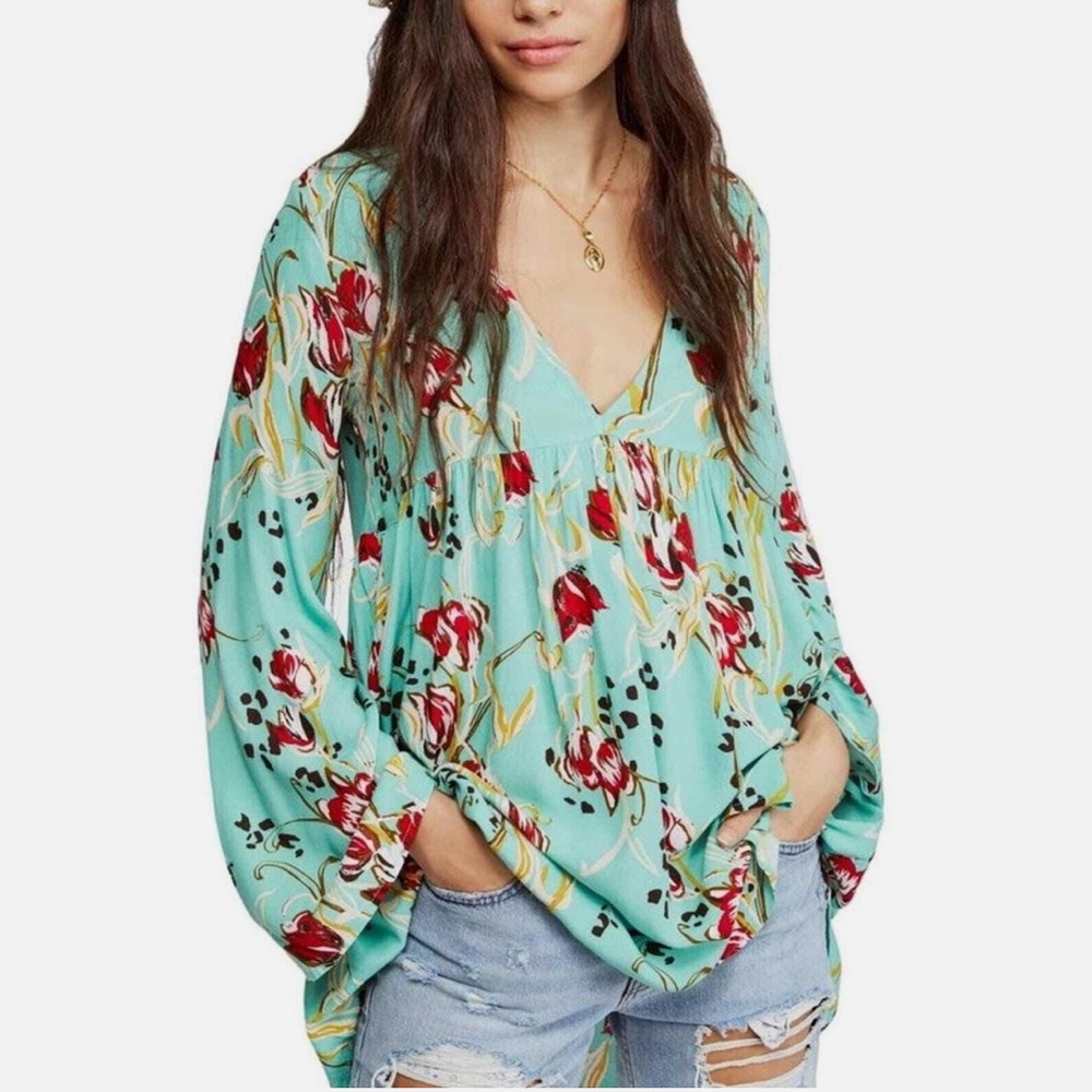 Free People Bella Print Tunic In Green XS